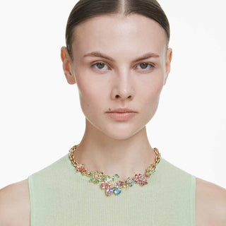 Idyllia necklace, Mixed cuts, Flower, Multicolored, 18K gold finish