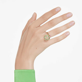 Idyllia open ring, Mixed cuts, Flower, Green, 18K gold finish