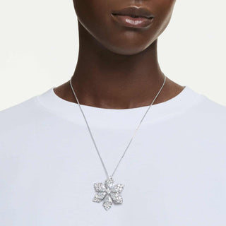 Idyllia pendant and brooch, Mixed cuts, Snowflake, White, Rhodium plated
