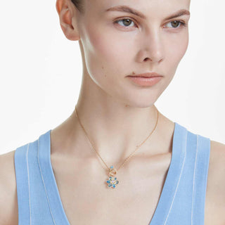 Idyllia pendant, Mixed cuts, Flower, Blue, 18K gold finish