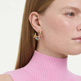 Imber hoop earrings, Mixed cuts, Multicolored, 18K gold finish