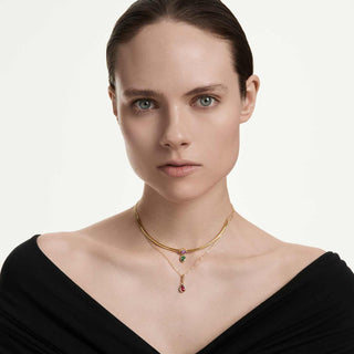 Imber layered necklace, Mixed cuts, Multicolored, 18K gold finish
