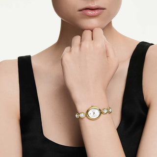 Imber oval watch, Swiss Made, Metal bracelet, Gold tone, Gold-tone finish