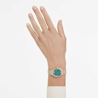 Imber watch, Swiss Made, Metal bracelet, Green, Rose gold-tone finish