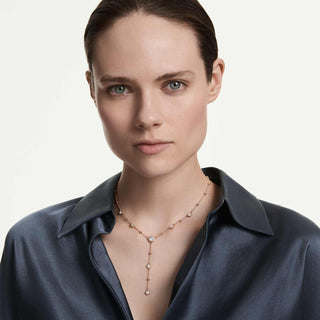 Imber Y necklace, Round cut, White, 18K rose gold finish