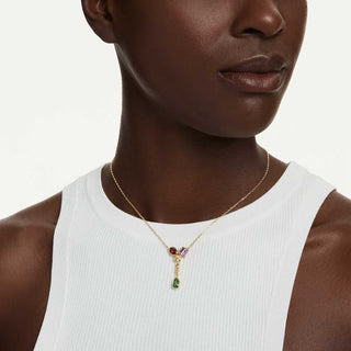 Imber Y pendant, Mixed cuts, Multicolored, 18K gold finish