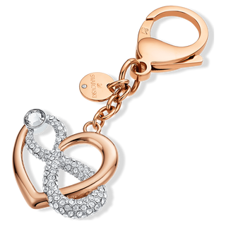 Infinite bag charm, Infinity and heart, White, Mixed metal finish