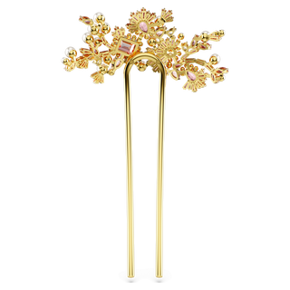 Gema hair clip, Crystal pearl, Mixed cuts, Flower, Pink, Gold-tone plated