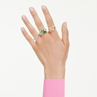Gema motif ring, Set (3), Multicolored, 18K gold finish
