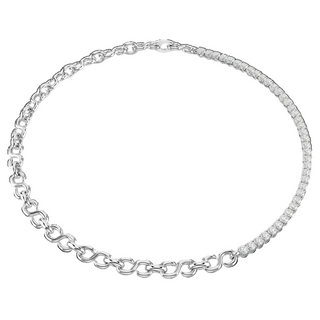 Matrix necklace, S-shape, Round cut, White, Rhodium plated