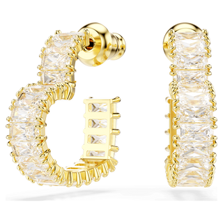 Matrix hoop earrings
Baguette cut, Heart, Small, White, Gold-tone plated