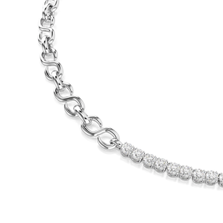 Matrix necklace, S-shape, Round cut, White, Rhodium plated