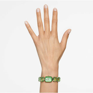 Watch, Octagon cut bracelet, Green, Champagne gold-tone finish