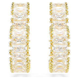 Matrix hoop earrings
Baguette cut, Heart, Small, White, Gold-tone plated