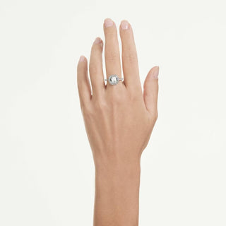 Una Angelic halo ring, Cushion cut, White, Rhodium plated