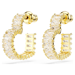 Matrix hoop earrings
Baguette cut, Heart, Small, White, Gold-tone plated