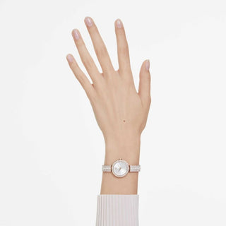 Matrix pearl bangle bangle watch, Swiss Made, Crystal bracelet, White, Rose gold-tone finish