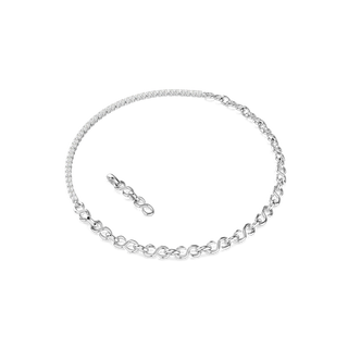 Matrix necklace, S-shape, Round cut, White, Rhodium plated