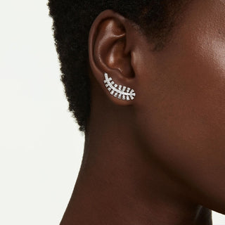 Vienna earrings, Mixed cuts, Feather, White, Rhodium plated