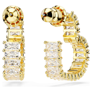 Matrix hoop earrings
Baguette cut, Heart, Small, White, Gold-tone plated