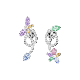 Ariana Grande x Swarovski drop earrings with ear jacket
Mixed cuts, Dragonfly, Flower, Multicolored, Rhodium plated