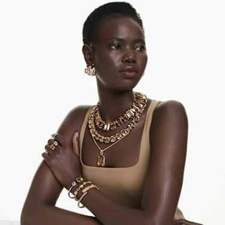 Millenia Tennis necklace, Octagon cut, Caramel, Gold-tone plated