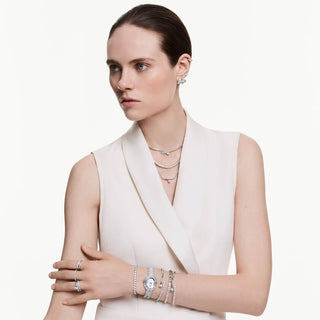 Matrix bracelet, Round cut, White, Rhodium plated