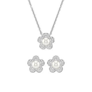 Ariana Grande x Swarovski set
Crystal pearl, Round cut, Flower, White, Rhodium plated