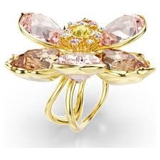 Idyllia motif ring Mixed cuts, Flower, Multicolored, Gold-tone plated