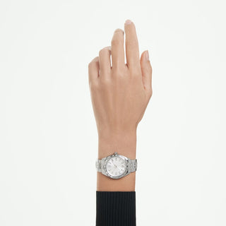 Matrix date watch, Swiss Made, Metal bracelet, Silver tone, Stainless steel