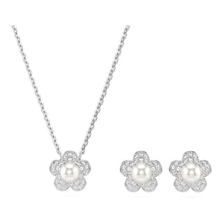 Ariana Grande x Swarovski set
Crystal pearl, Round cut, Flower, White, Rhodium plated