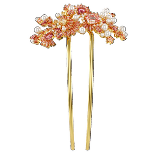 Gema hair clip, Crystal pearl, Mixed cuts, Flower, Pink, Gold-tone plated