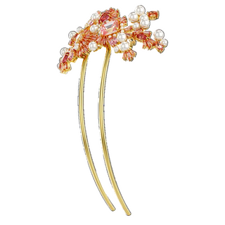 Gema hair clip, Crystal pearl, Mixed cuts, Flower, Pink, Gold-tone plated