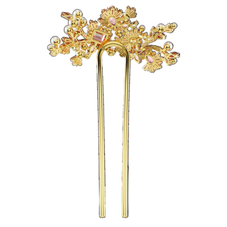 Gema hair clip, Crystal pearl, Mixed cuts, Flower, Pink, Gold-tone plated