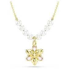 Idyllia pendant Crystal pearl, Mixed cuts, Flower, Multicolored, Gold-tone plated
