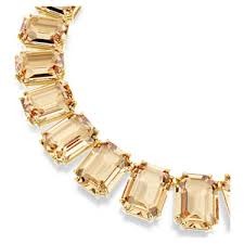 Millenia Tennis necklace, Oversized crystals, Octagon cut, Caramel, Gold-tone plated