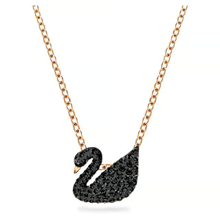 Swan pendant, Swan, Small, Black, Rose gold plated