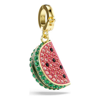 Idyllia charm, Mixed cuts, Watermelon, Multicolored, Gold-tone plated