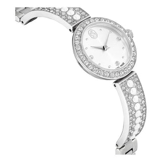 Matrix pearl bangle watch, Swiss Made, Crystal bracelet, White, Stainless steel