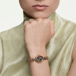 Imber oval watch, Swiss Made, Metal bracelet, Black, Rose gold-tone finish