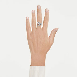 Vienna open ring, Mixed cuts, Feather, White, Rhodium plated