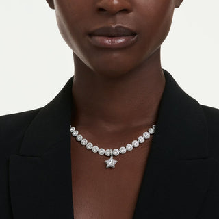 Sublima charm, Round cut, Star, White, Rhodium plated