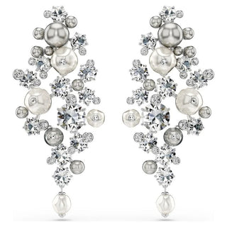 Constella earrings
Crystal pearl, Round cut, White, Rhodium plated