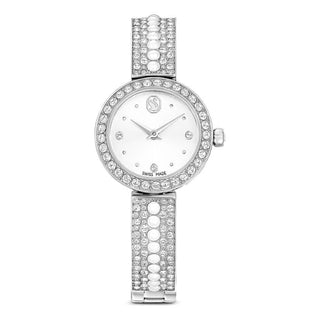 Matrix pearl bangle watch, Swiss Made, Crystal bracelet, White, Stainless steel