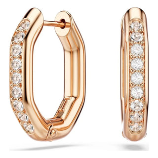 Dextera hoop earrings, Octagon shape, Round cut, Small, White, Rose gold-tone plated