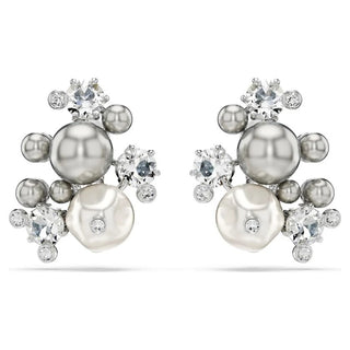 Constella earrings
Crystal pearl, Round cut, White, Rhodium plated
