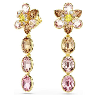 Idyllia drop earrings Mixed cuts, Flower, Multicolored, Gold-tone plated