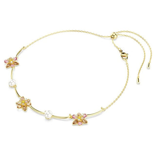 Idyllia necklace Crystal pearl, Mixed cuts, Flower, Multicolored, Gold-tone plated