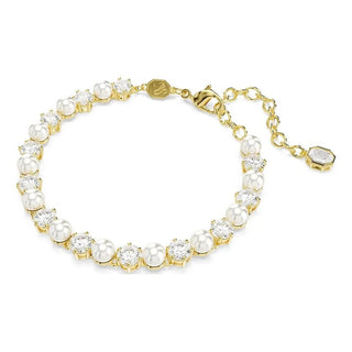 Matrix Tennis bracelet, Crystal pearl, Round cut, White, Gold-tone plated