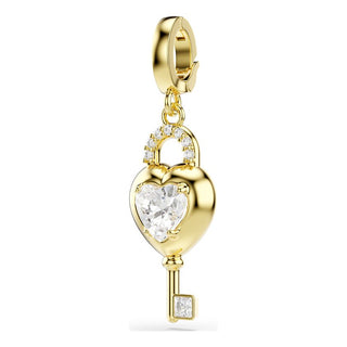 Idyllia charm, Mixed cuts, Heart with key, White, Gold-tone plated